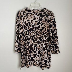 Belldini Black Beige Animal Print 3/4 Sleeve Grommet Detail Sweater
